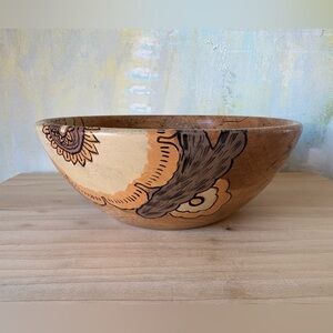 Artistic Wooden Bowl with Floral Design